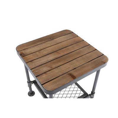 Newport Industrial Gray & Natural Fir Wood Square End Table