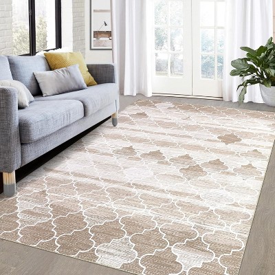 Washable Geometric Runner Rug - Non-Slip Low Pile Carpet for Kitchen, Hallway, Entryway, Laundry Room, Living Room, Bedroom