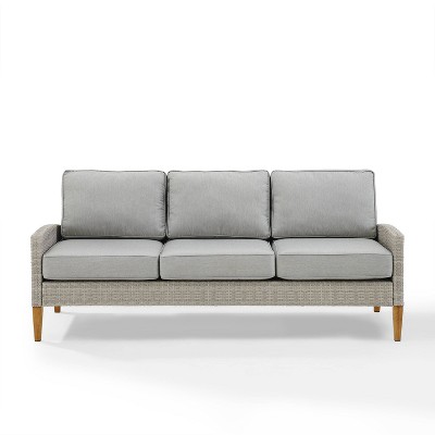 Gray Wicker and Steel Three-Seat Outdoor Sofa