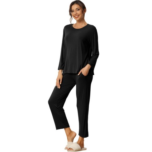 Cheibear Women's Long Sleeve Pajama Set Sleepwear Soft Modal Round Neck  Shirt And Long Pants Nightwear Black X-large : Target