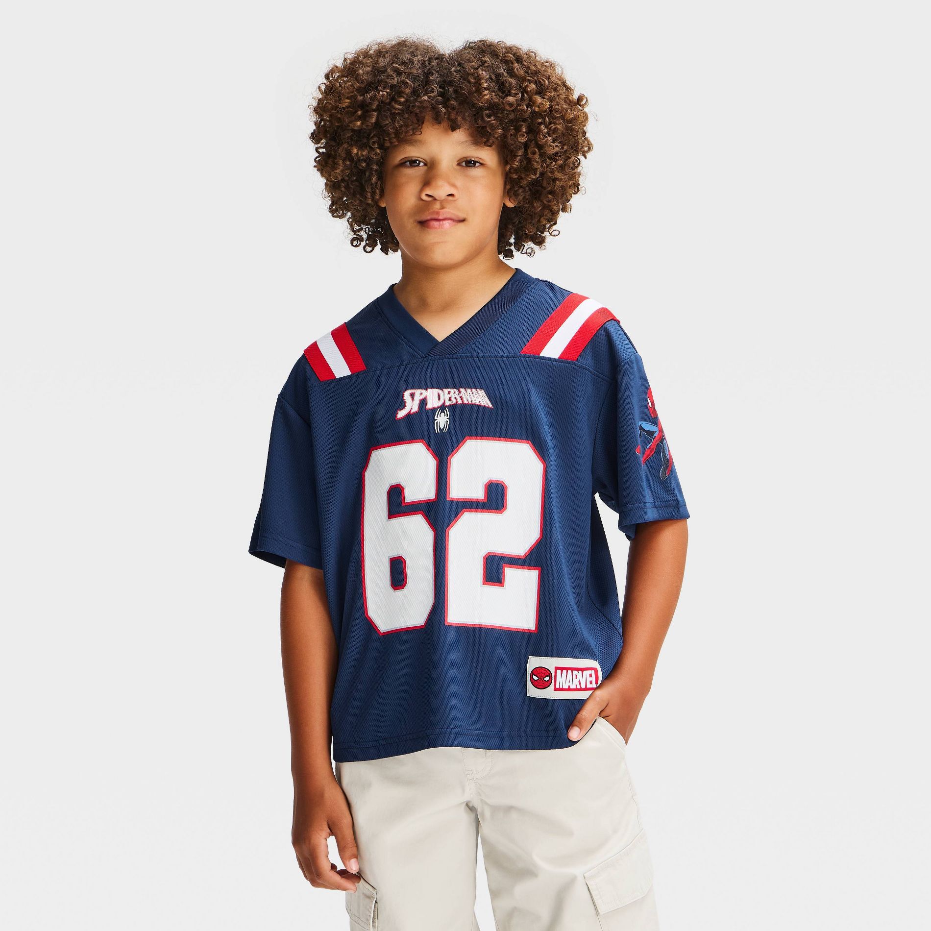 Boys' Marvel Spider-Man Football Jersey - Red/Navy Blue