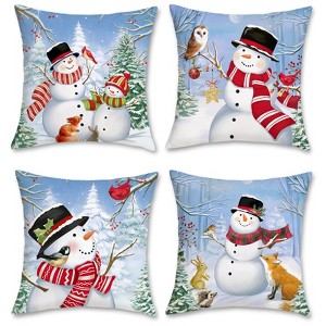 Christmas Winter Snowman Throw Pillow Covers 18x18 Inch Snowy Forest Pine Tree - 1 of 4