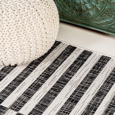 Sukie Ivory and Black Striped Synthetic Runner Rug