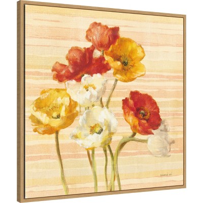 Amanti Art Dancing Poppies on Stripes by Danhui Nai Canvas Wall Art Print Framed 30 x 30