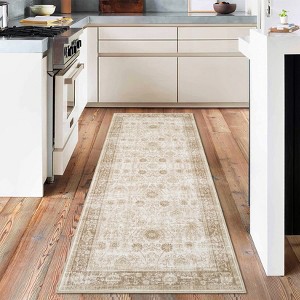 Area Rug Washable Printed Vintage Floral Non Slip Low Pile Rugs Soft Rubber Backed Indoor Bedroom Rugs for Laundry Room - 1 of 4