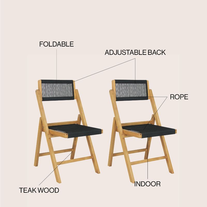 Olivier Coastal Modern Wood Roped Folding Chair with Adjustable Back - JONATHAN Y, 5 of 11