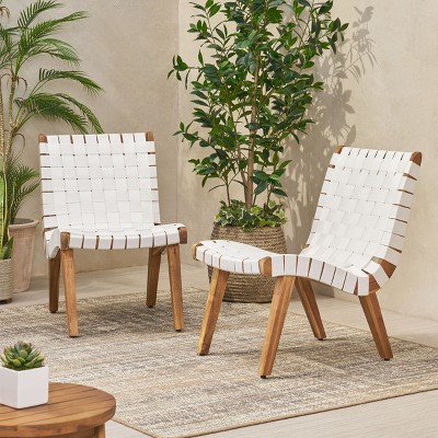 VYNXARIA Modern Acacia Wood Lounge Chair Set with Rope Weave - Stylish Outdoor Comfort£¬White