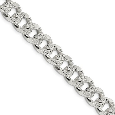 Black Bow Jewelry Men's 10.5mm, Sterling Silver Solid Pave Curb Chain Necklace