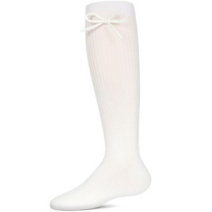 Memoi Girls' Ribbed Bow Knee-High Socks - 1 of 3