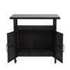 NAYSAYE Bar Serving Cart Outdoor Wicker Wine and Beverage Storage with Plastic Wood Top for Patio , Black, 35.43"*19.69"*35.43" - 3 of 4