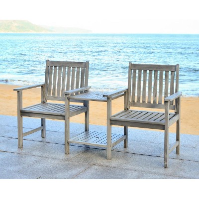 Gray Acacia Twin Seat Bench with Umbrella Table