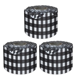 Carson Dellosa Education Black Gingham Rolled Scalloped Borders, 65 Feet Per Roll, Pack of 3 - 1 of 4