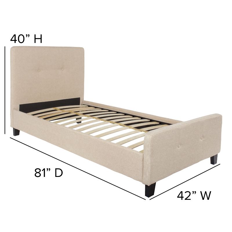 Flash Furniture Tribeca Twin Size Tufted Upholstered Platform Bed in Beige Fabric, 4 of 7