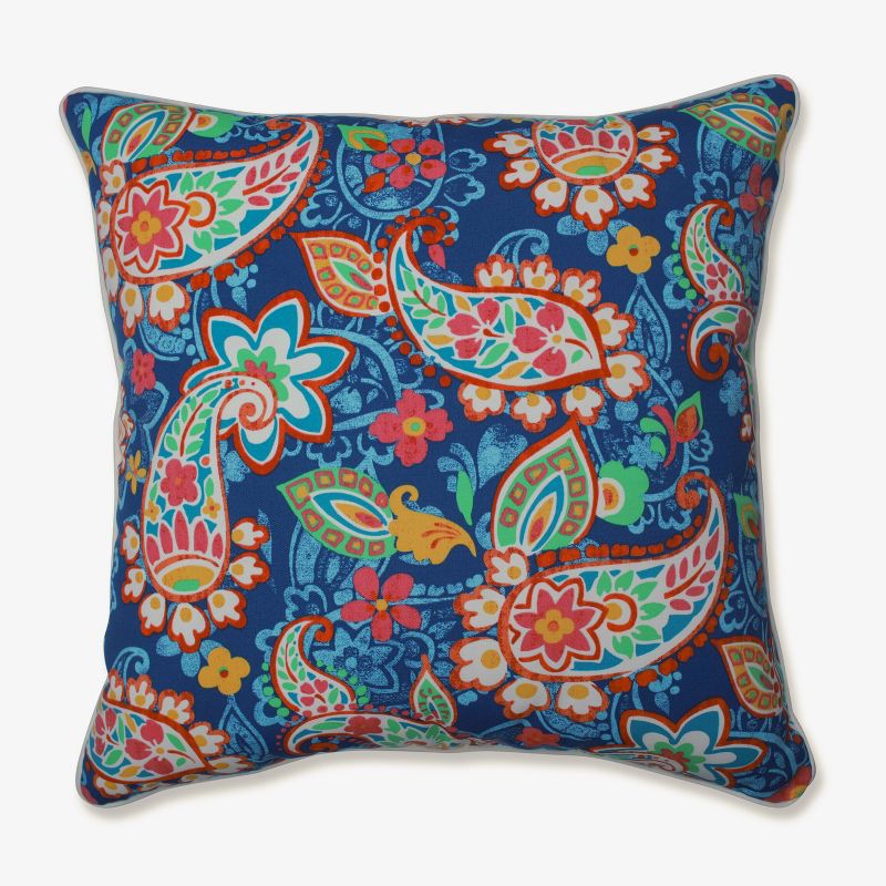 25" Paisley Party Coral Floor Pillow Blue - Pillow Perfect, 1 of 5
