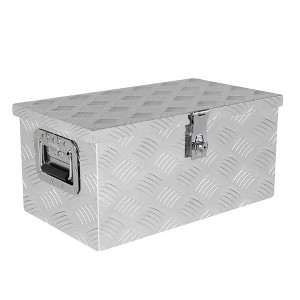 Truck Bed Toolbox for Trailer Pickup, RV Storage Organizer Tool Box Flatbox with Side Handle Lock Keys Aluminum 5 Bar Tread Pattern Truck Bed Tool Box - 1 of 4