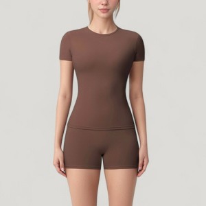Anna-Kaci Active Women's Fitted Short Sleeve Top and High Waist Shorts 2-Piece Active Set - 1 of 4
