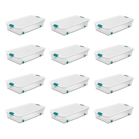 Sterilite 56 Qt Wheeled Latching Storage Box Stackable Bin With Latch Lid, Plastic  Container To Organize Shoes Underbed, Clear With White Lid, 12-pack : Target