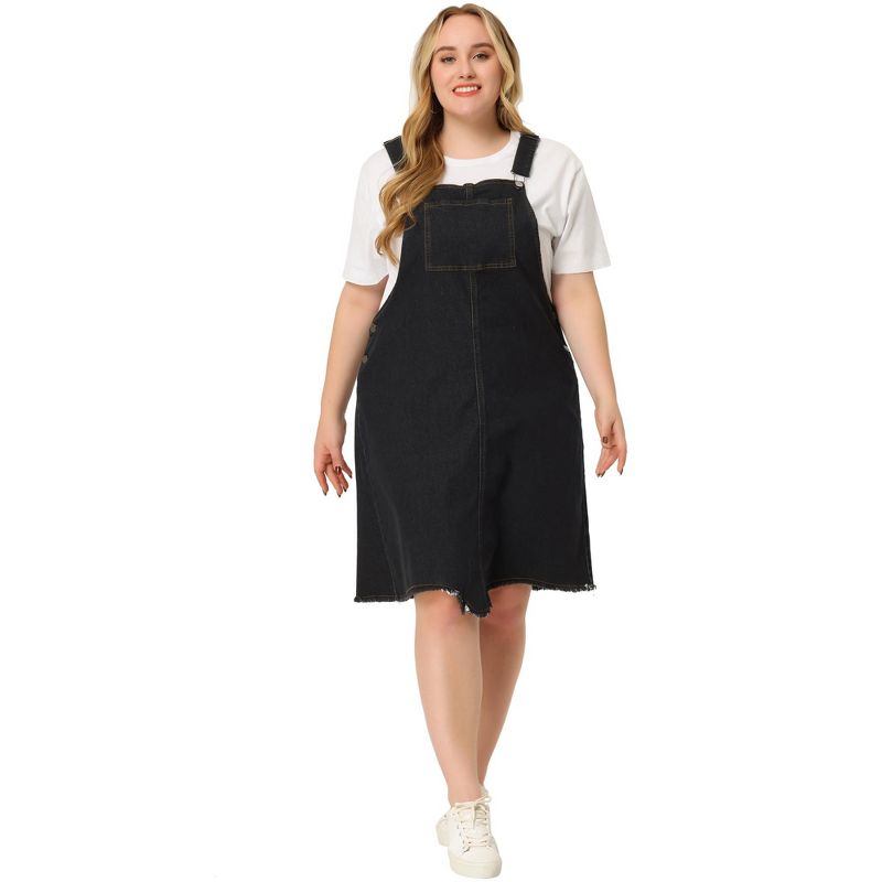 Agnes Orinda Women's Plus Size Overall Frayed Adjustable Strap Denim Suspender Shift Dresses, 3 of 7