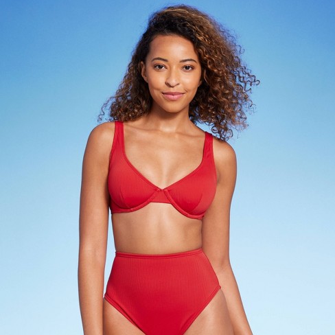Women's Retro Ribbed Underwire Bikini Top - Shade & Shore™ Red 36c : Target