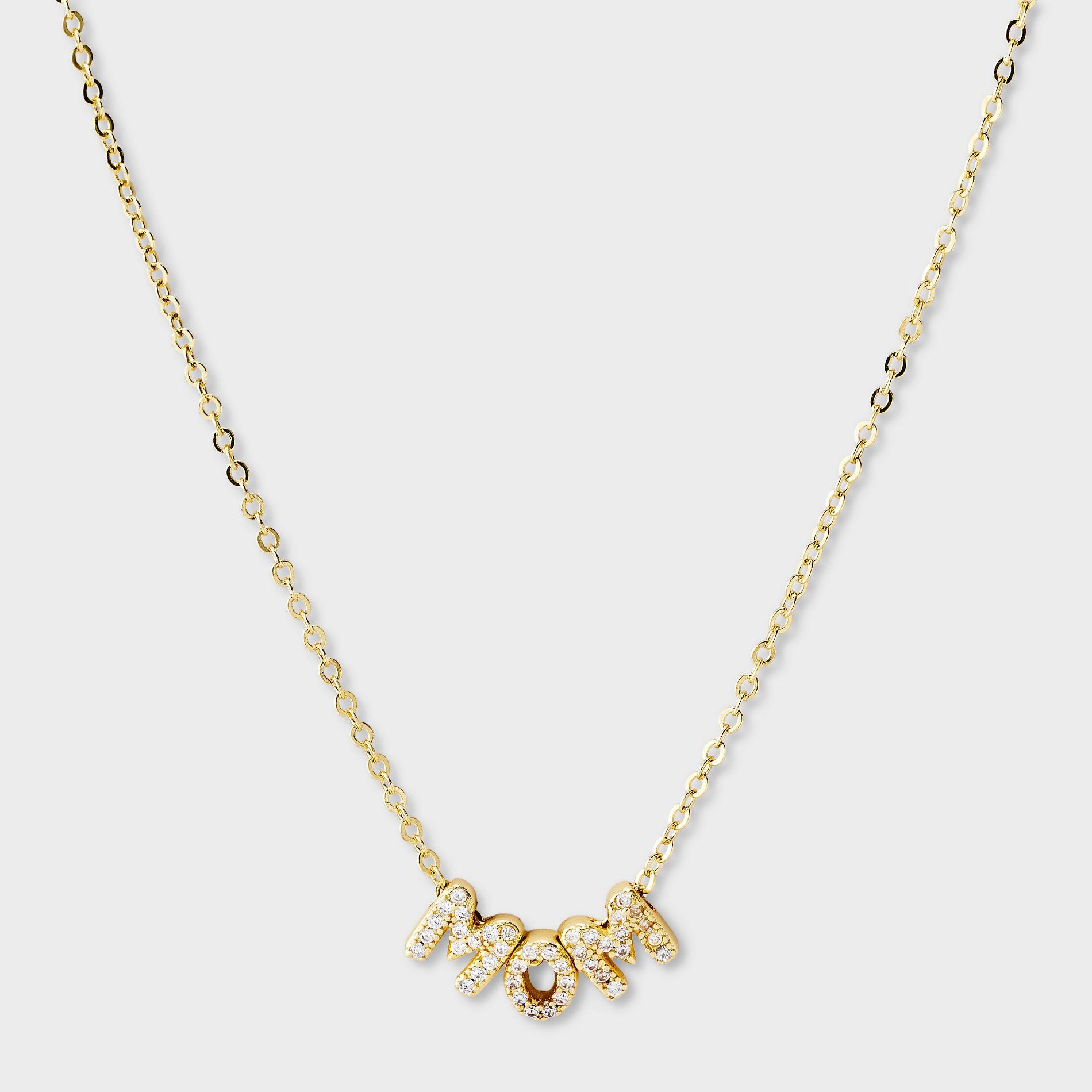14k Gold Plated Cubic Zirconia "Mom" Charm Necklace with Cable Chain - A New Day™ Gold