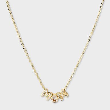 14k Gold Plated Cubic Zirconia "Mom" Charm Necklace with Cable Chain - A New Day™ Gold