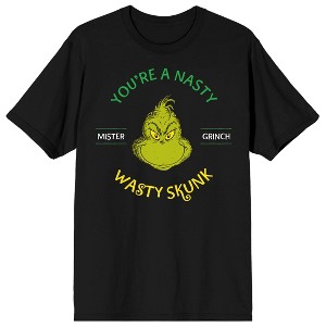The Grinch You're a Nasty Wasty Skunk, Mister Grinch, Grinch's Smiling Face on Black Short Sleeve Adult T-Shirt - 1 of 4