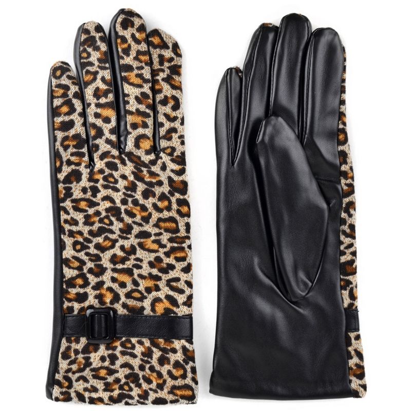 Women's Brown Leopard Print Gloves With Fleece Lining And Touch Screen, 2 of 6