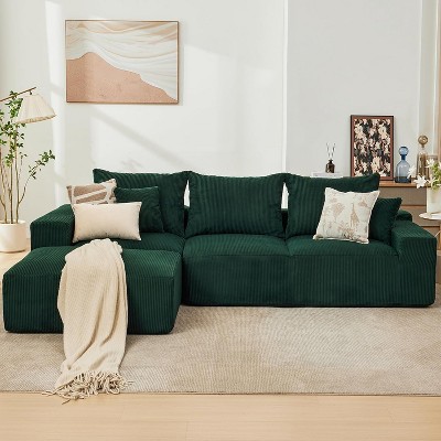 110" Modular Cloud Sofa, L-Shaped Sectional with Chaise, Plush Chenille/Corduroy Fabric, Deep Seat, No Assembly Needed, for Living Room & Apartments