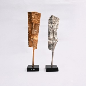 TopComfy Decorative Object Set of 2 Modern Abstract Aluminum Sculptures with Black Base for Contemporary Decor, Gold, 4.5"*4.5"*22.5" - 1 of 4
