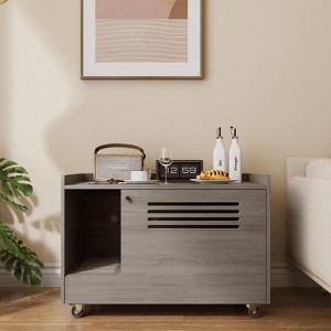 Racxily Hidden Cat Litter Box Enclosure, Wooden Pet Furniture with Fence & Storage, White/Gray - 1 of 4