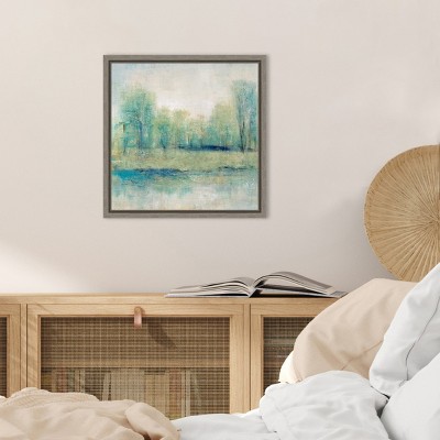 Seclusion Forest II Abstract Landscape Canvas Print with Gray Frame