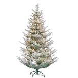 Puleo 7.5' Pre-Lit Flocked Full Hillside Spruce Artificial Christmas Tree Warm White Lights