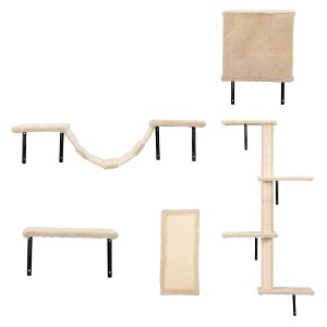 Gulches Must Have Modern Cat Furniture: 5 Pcs Floating Shelves, Perches, and Scratching Activity Tree in Beige - 1 of 4