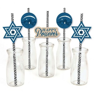 Big Dot of Happiness Happy Passover - Paper Straw Decor - Pesach Party Striped Decorative Straws - Set of 24 - 1 of 4