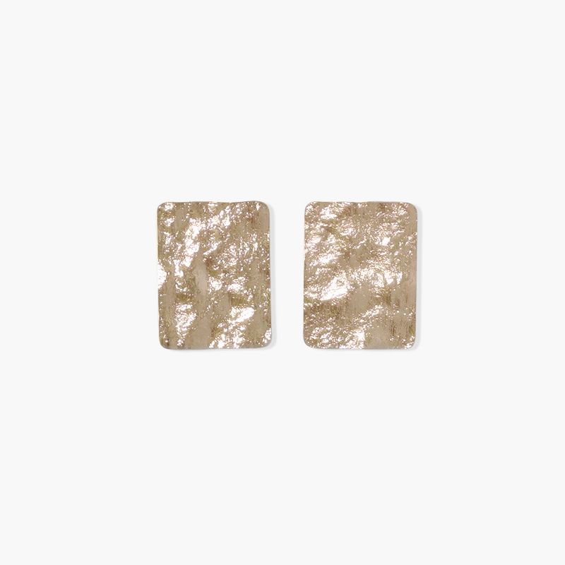 sanctuaire Hammered Rectangle Statement Stud Earrings Gold, 1 of 4