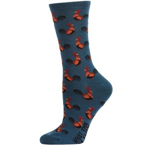 Memoi What the Cluck Bamboo Blend Chicken Crew Socks Legion Blue 9-11 - 1 of 4