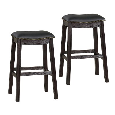 Simple Relax Set of 2 PU Upholstered Bar Stools with Nailhead Trim