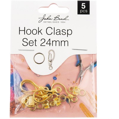 John Bead Must Have Findings Metal Gold 24mm Hook Clasps for Jewelry Making Findings, 5 Pieces