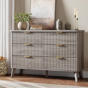 47.2" Tall Fluted Dresser, 6 Deep Drawers, Faux Marble Top & Curved Profile, Modern Wooden Storage for Bedroom/Living/Kids/Hallway - 1 of 4