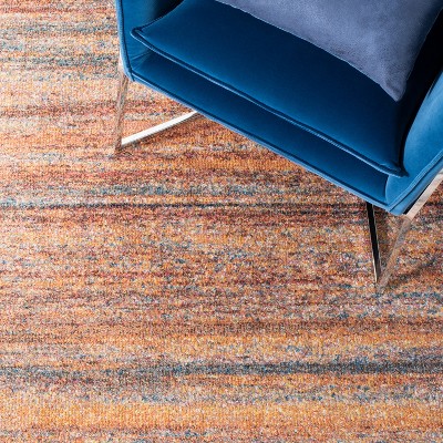 Rust and Blue Abstract Rectangular Synthetic Area Rug