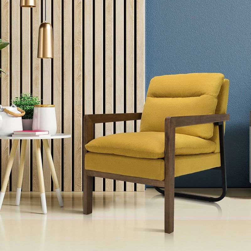 Costway Set of 2 Modern Accent Armchair Lounge Chair w/ Wood Legs & Steel Bracket Yellow\Blue\Green, 4 of 10