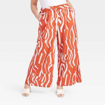 Women's High-Rise Wide Leg Linen Pull-On Pants - Ava & Viv™ Rust Abstract 4X