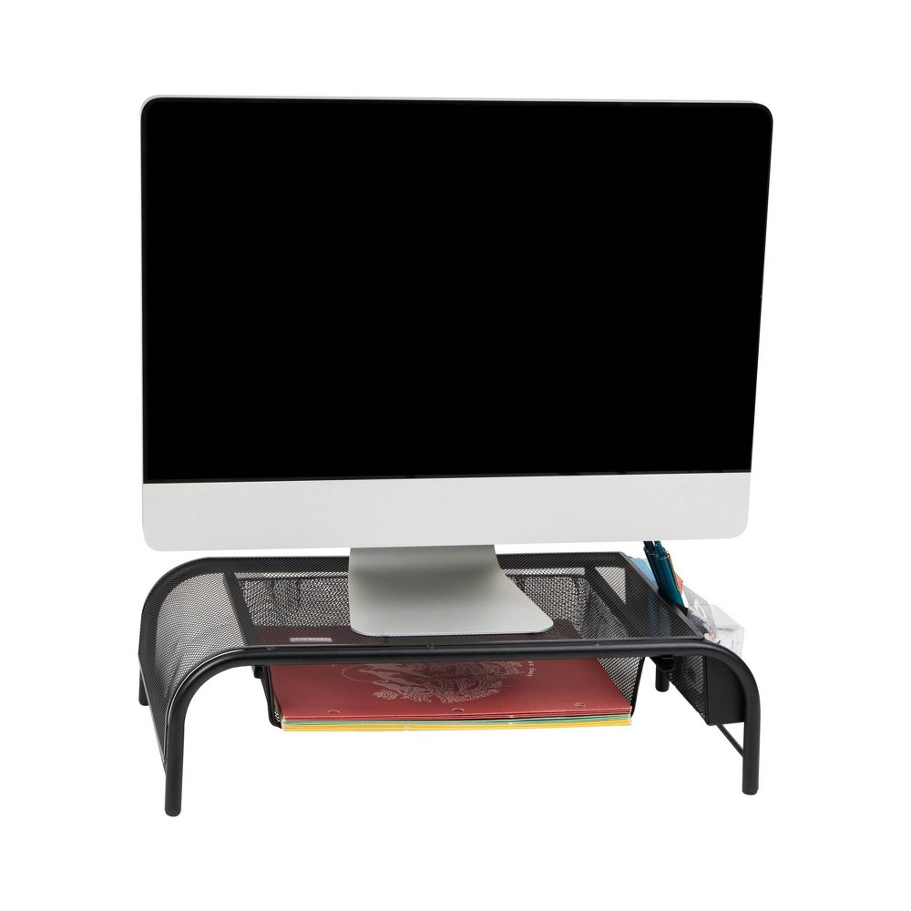 Photos - Desk Organiser Mind Reader Monitor Stand, Ventilated Laptop Riser, Paper Tray, Storage, Office, Metal Mesh, 20"L x 11.5"W x 5.5"H, Black: D