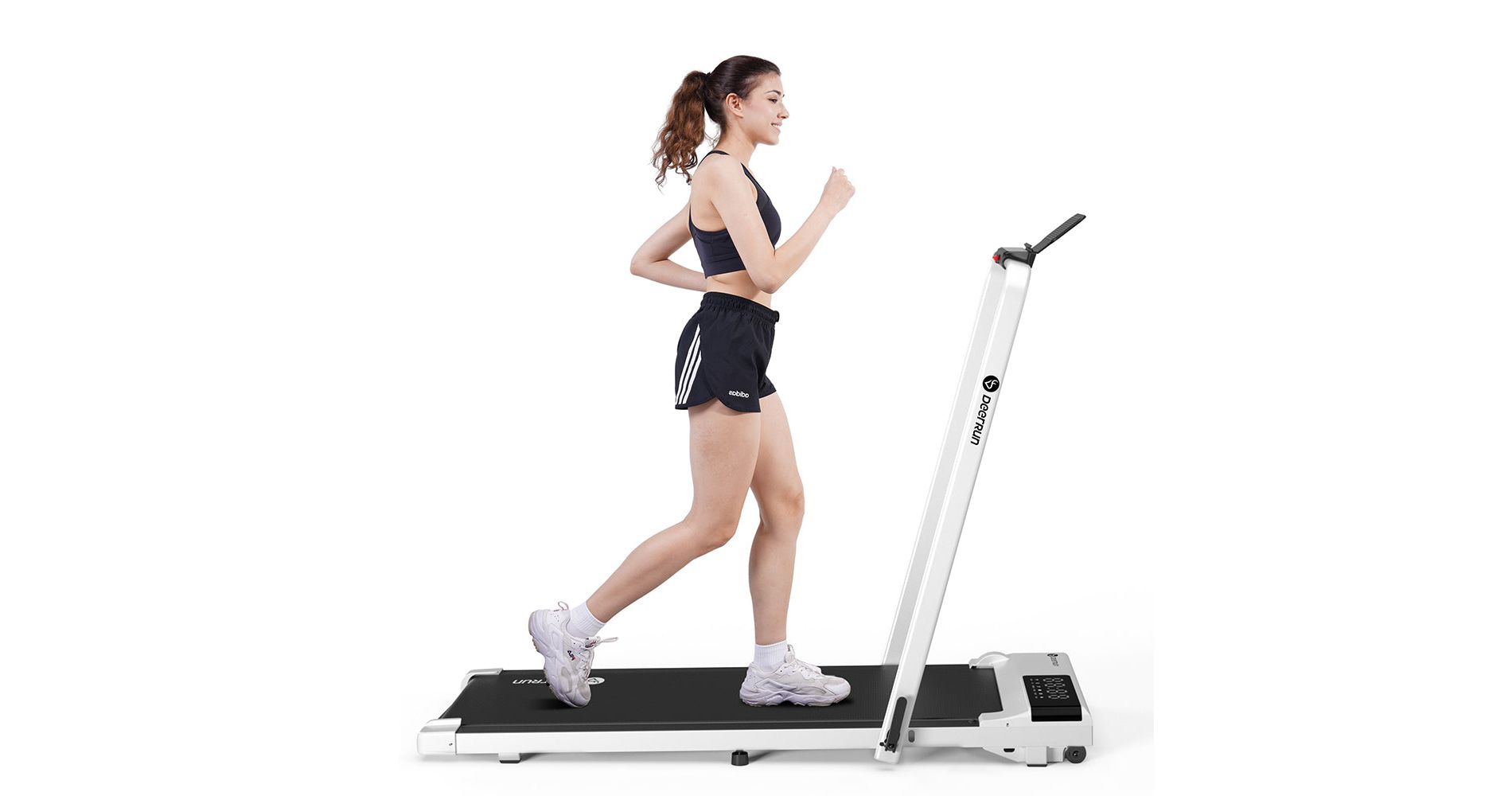DeerRun 3 in 1 Walking Pad Treadmill, 300 Weight Capacity Foldable Treadmill, 3.0HP Low Noise Under Desk Treadmills (White))