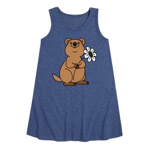Girls' - Instant Message - Quokka Flower Graphic Sleeveless Aline Dress - 1 of 4