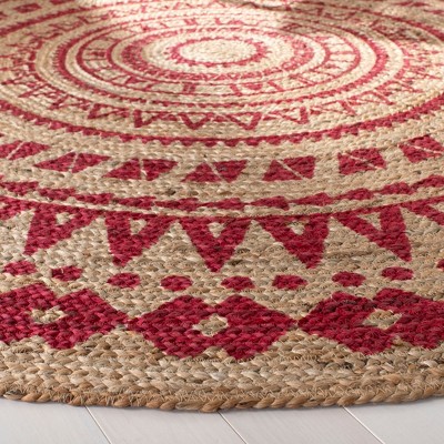 Fuchsia and Natural Hand-Woven Round Jute Area Rug