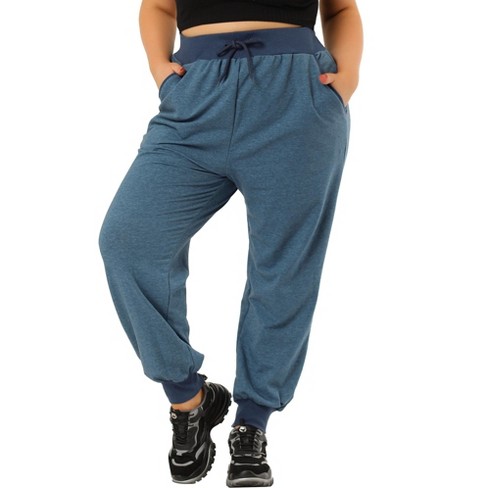 Agnes Orinda Women Plus Size Drawstring Waist Contrast Color Jogger Pants  Gray Blue 1x : Target