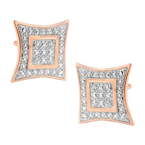 Silver Diamond Accented Four Pointed Star Shaped Halo-Style Stud Earrings - 1 of 4
