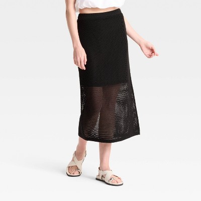 Women's Crochet-Style Pointelle Midi Sweater Skirt - A New Day™