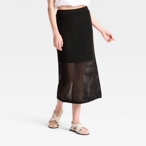 Women's Crochet-Style Pointelle Midi Sweater Skirt - A New Day™ - 1 of 3